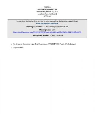 Image of March 24th Budget Subcommittee Agenda