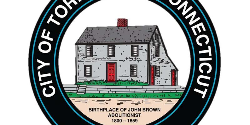 Image of City Seal with John Brown Birthplace surrounded by text "City of Torrington, Connecticut Inc. 1923"